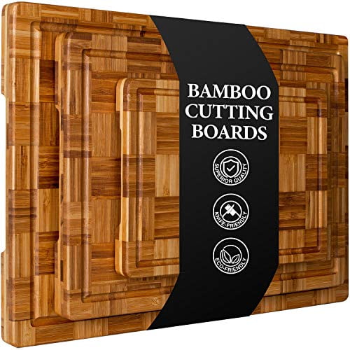 Extra Large Bamboo Cutting Boards, (Set of 3) Chopping Boards with Juice  Groove Bamboo Wood Cutting Board Set Butcher Block for Kitchen, End Grain  