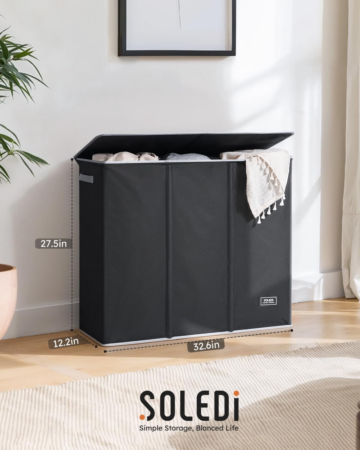 3 Section, Extra Large Laundry Hamper with Lid, Dirty Clothes Hamper with Sturdy Handle, Large Laundry Basket Organizer for Laundry Room, Bedroom, Hampers for Laundry