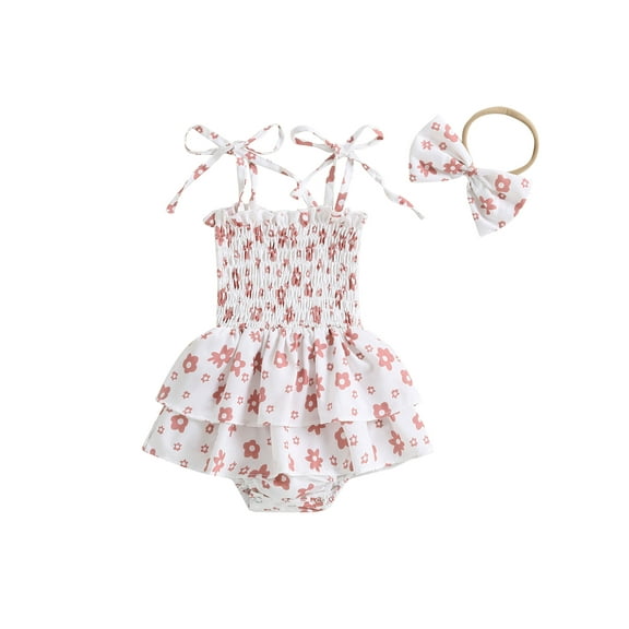 Bagilaanoe Newborn Baby Girl Rompers Dress Floral Print Short Sleeveless Bodysuit   Headband 6M 9M 12M 18M Infant Summer A-Line Dress