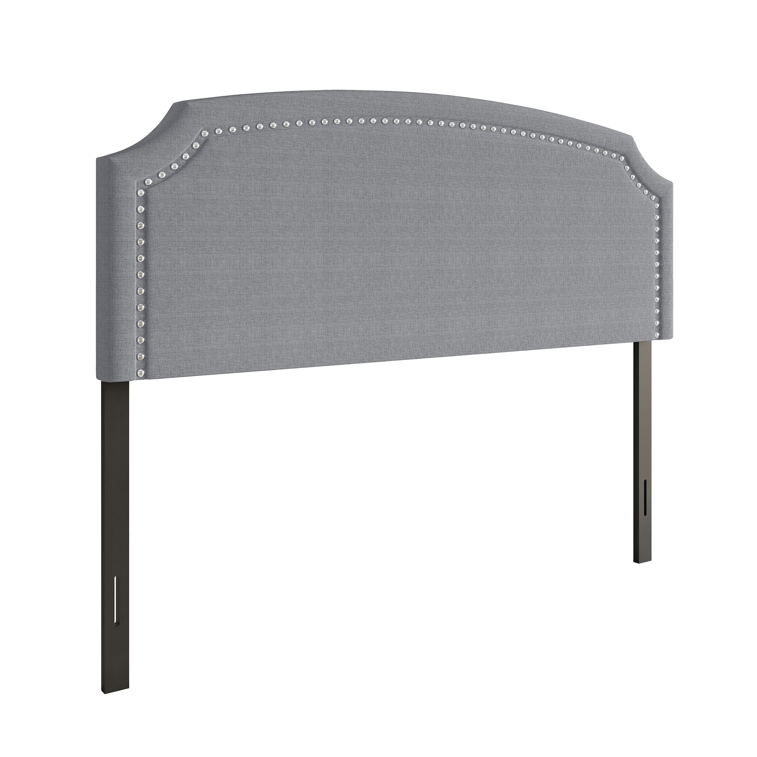 Home Design Cora Upholstered King Headboard with Nailhead Trim and Adjustable Height, Gray, Easy assembly