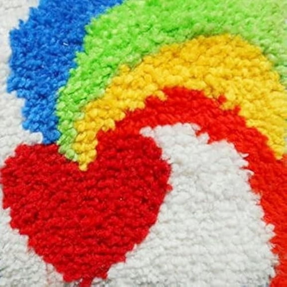 Heart-Shape Rainbow Latch Hook Rug Kits for Kids Beginner Needle Crochet Yarn Kits Embroidery Carpet Hook and Latch Kit Cushion Christmas Home Decoration 30x30cm, XZD063