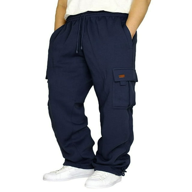 Mens Loose Cargo Pants Cual Drawstring Eltic Waist Wide Leg Athletic Sweatpants Outdoor Trousers
