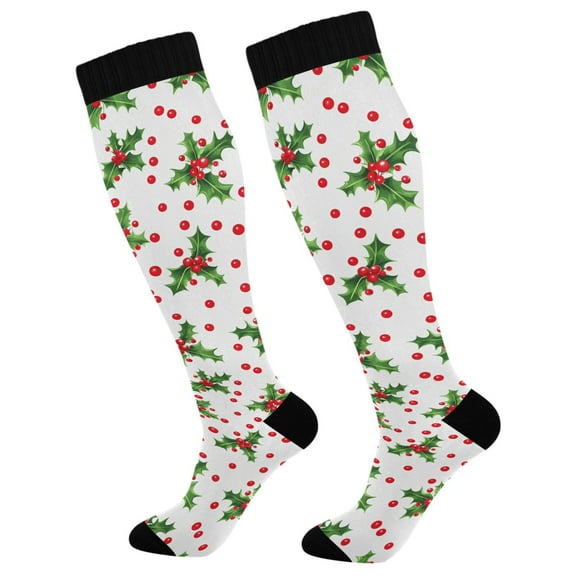 joogoo Christmas Fir Berry Long Socks Women Men Knee High Sock