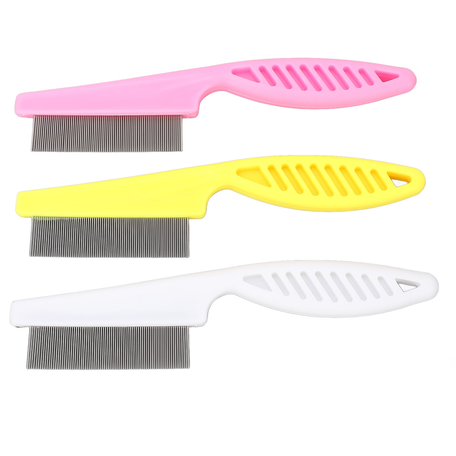 Efficient 3 Pack Pets Flea Comb Set with Ergonomic Non Slip Handle Lice Grooming Combs for Dogs and Cats Professional Dematting and Shedding Tool Pack (10 inches / 25.4 cm)