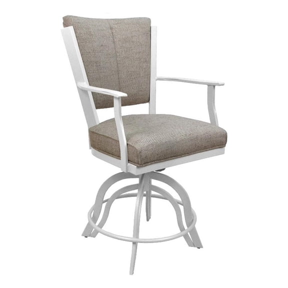 Montana Swivel Counter26"Metal BarStool-Hemsath Driftwood BeigeFabric-WhiteFrame