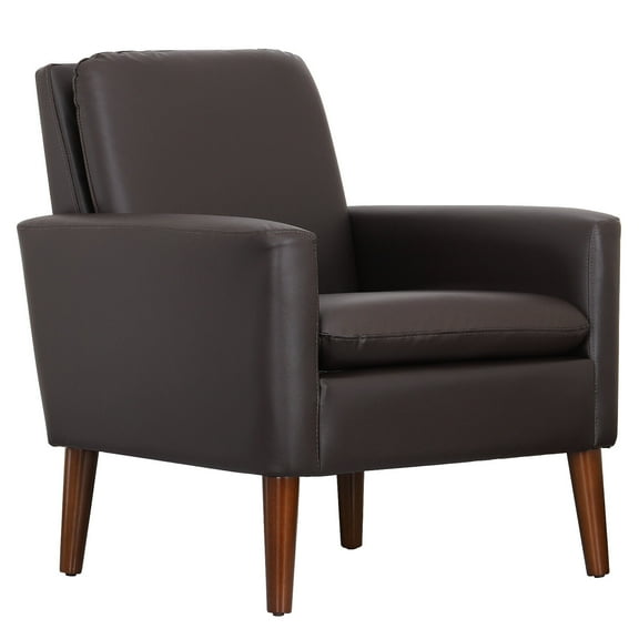 Lohoms Modern Faux Leather Accent Chair, Upholstered Living Room Arm Chairs Single Sofa, PU Leather Armchair Club Chair Rest Seat, Brown