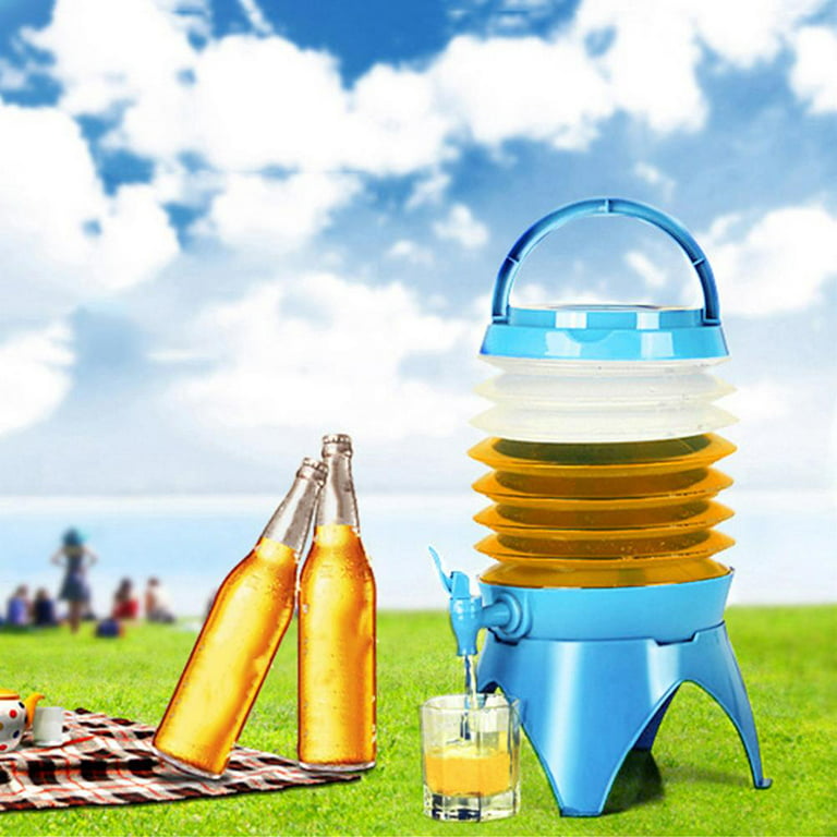 Outdoor Camping Foldable Bucket Collapsible Water Bag Container Folding Bucket with Tap Portable Water Bag Drinking Beer Dispenser, Adult Unisex, Size