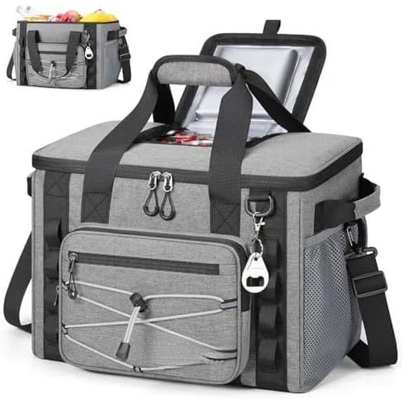Soft Sided Cooler Bag, 30/40 Can Collapsible Insulated Ice Chest, Large Leakproof Portable Storage for Camping, Travel, Kayaking & Beach 30 Can,5.Gray with lid