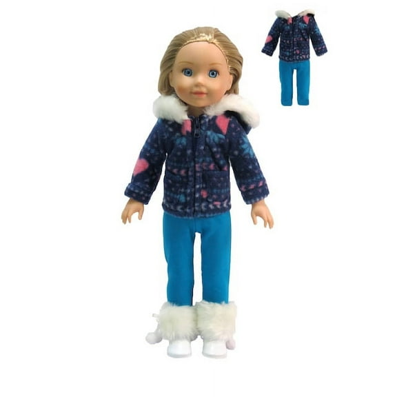 American Fashion World Blue Snowflake Pant Set Made for 14 inch Dolls