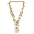thumbnail image 3 of AeraVida Exotic Cultured White Freshwater Pearl and Shell Brass Chain Statement Necklace for Female Adult Anniversary Jewelry Gift, 3 of 3
