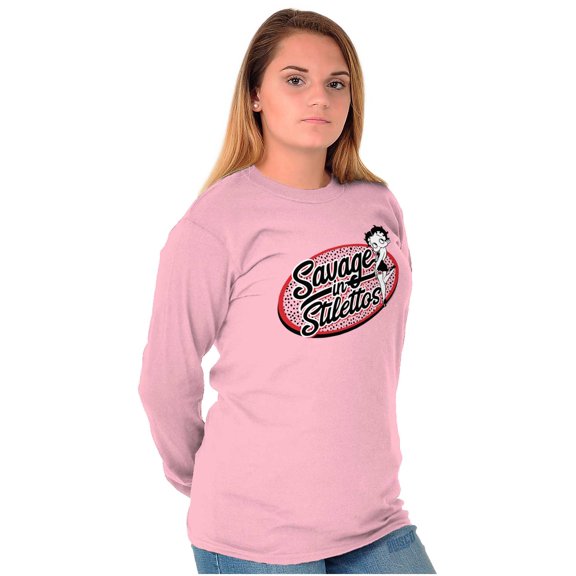 Betty Boop Savage in Stilettos Cute Women's Long Sleeve T Shirt Brisco Brands 2X