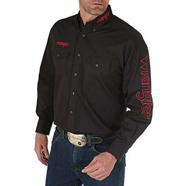 Wrangler Men s Long Sleeve Western Logo Button Shirt Black Large -  