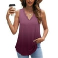 thumbnail image 2 of Olyvenn Womens Tank Tops Elegant Lace V-Neck Sleeveless Curved Hem Vests Fashion Gradant Color Loose Tunic Top T-Shirts Pink XXL, 2 of 7