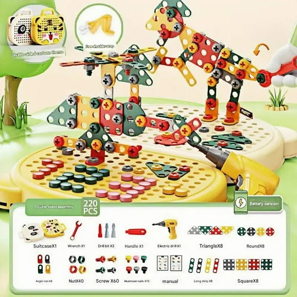 Bamboohart 201Pcs Educational Games Kid 4-8 Toys Disassembly Screw Toddler Workbench with Realistic Tools &Electric Drill Birthday Christmas Gift for Kids Toddler Boys Ages 3 4 5 6