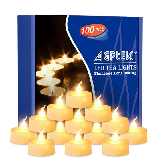 AGPTEK 100 Pcs Bougies Électriques Fausses à Piles, Chauffe-Plat LED, Blanc Chaud, Sans Flamme, pour Décoration de Noël, Halloween, Mariage, 3.6cm