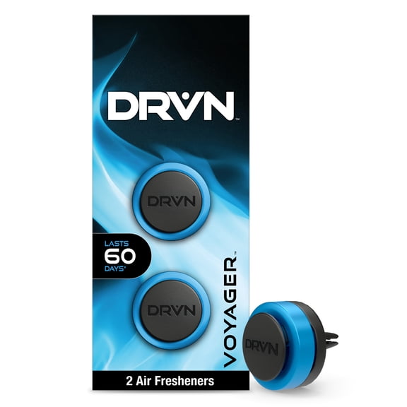 DRVN Mini Vent Clip Car Air Freshener, Voyager Scent (2 Count), Delivers a Warm, Spicy, and Aromatic Scent
