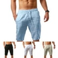 thumbnail image 4 of Men Shorts Solid Color Breathable Cotton Linen Drawstring Mid Rise Short Pants Knee-length Shorts for Running Khaki XL, 4 of 7