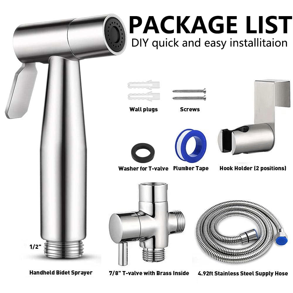 PHANCIR Handheld Bidet Sprayer for Toilet, Brushed Nickel Bidet Attachment for Feminine Wash