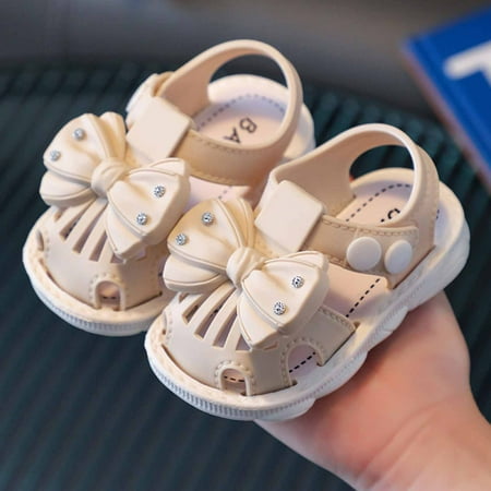 

BLTIBY Baby Girls Sandals Summer Shoes Rubber Sole Infant Toddler Flower First Walkers Non-slip Outdoor Breathable Shoes Beige 6-9 Months