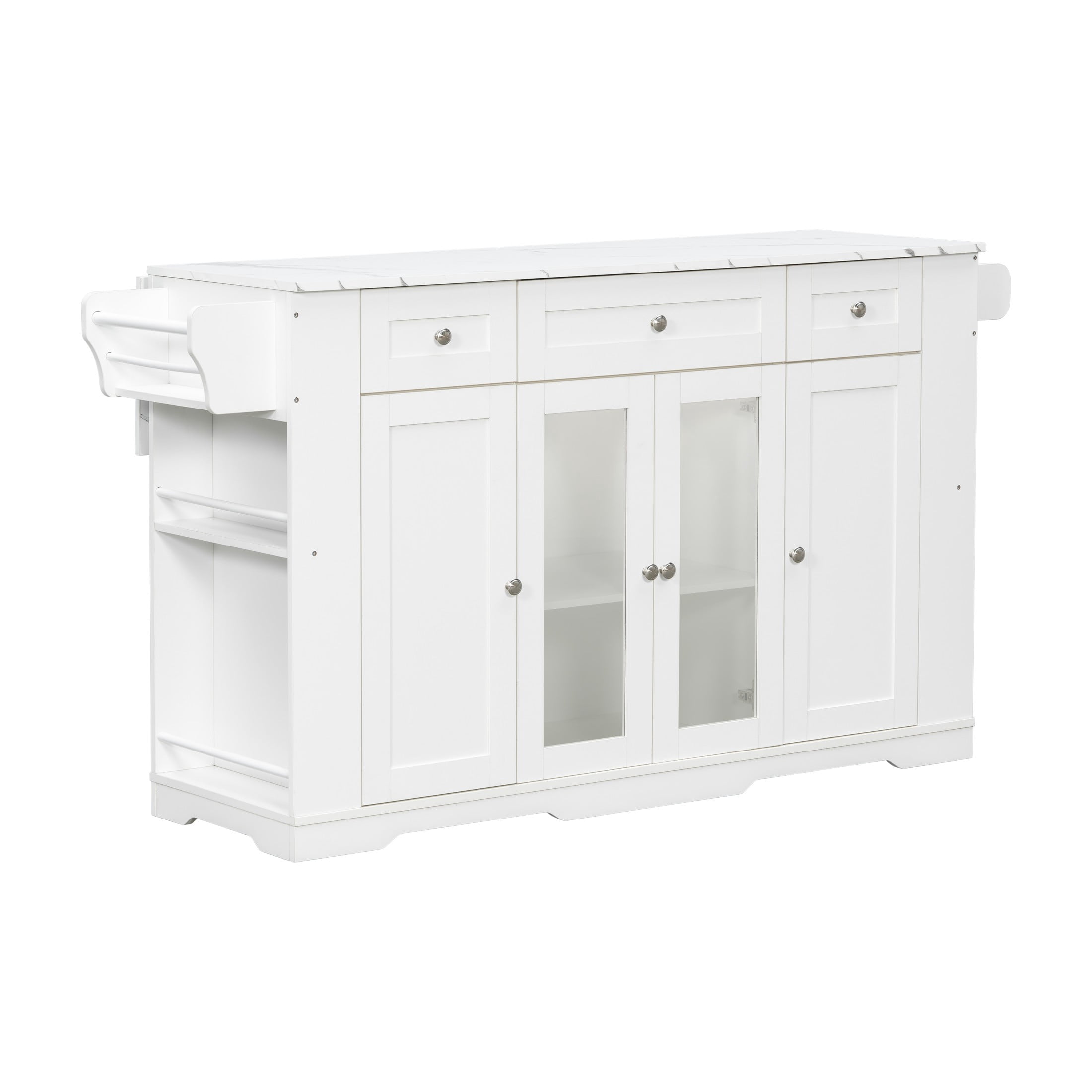 Christopher Knight Home 63" Mobile Kitchen Island Cart, Marble-Look Top, Multi‑Drawer Cabinet, White