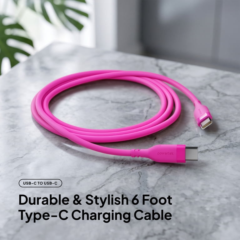 Powertek 6ft USB-C to USB-C Cable, Pink Neon photo 2