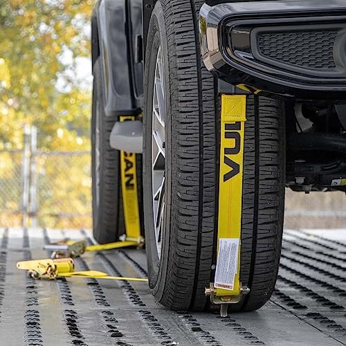 VULCAN Autohauler Car Tie Down - Rolling Idler Three Cleat - 120 Inch - 4 Pack - Classic Yellow - 3,300 Pound Safe Working Load