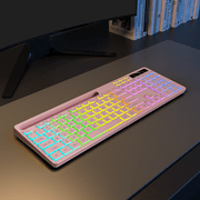 Wireless Keyboard with 7-Color RGB Backlit, Marvo Full-Size Computer Keyboard with Phone Tablet Holder, Rechargeable 2.4G Wireless Gaming Keyboard with Light Up Keys, Compatible with Mac,Window, Pink