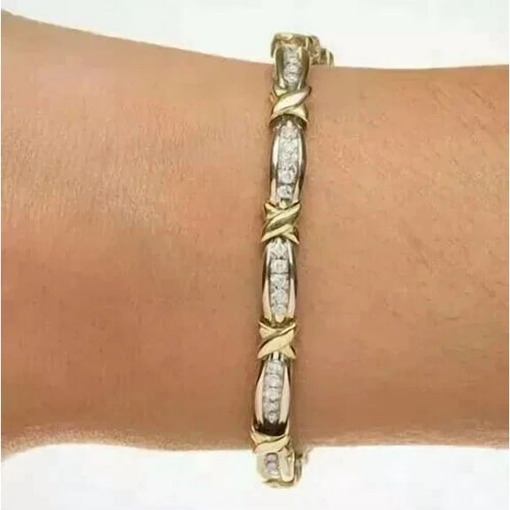 9Ct Round Cut Lab-Created Diamond Tennis Bracelet for Women – 14K Yellow Gold Plated, Elegant Cubic Zirconia Jewelry Gift