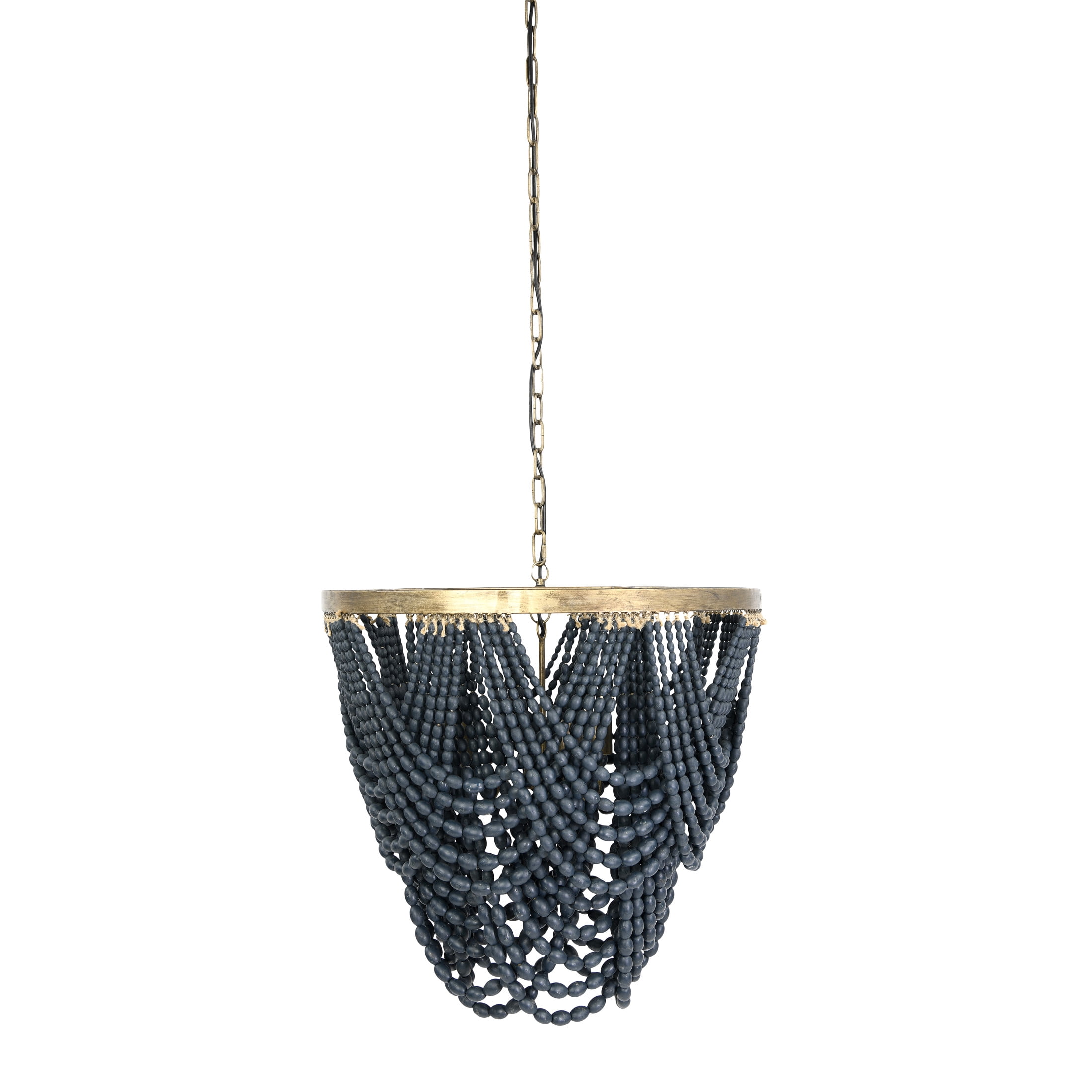 Creative Co-Op 2-Tier Draped Wood Bead Chandelier, Blue