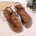 thumbnail image 5 of Xfvqtps Flat Sandals for Women Elastic Clip Toe Flower Decor Non Slip Beach Slip on Sandals Brown, 5 of 9