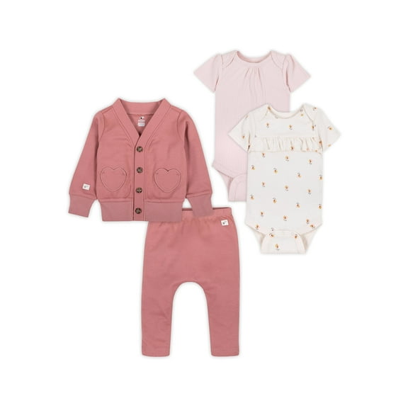 Little Star 100% Organic Cotton 4 Piece Baby Girl Outfit Set