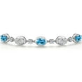 thumbnail image 3 of Gem Stone King 925 Sterling Silver Swiss Blue Topaz, and Lab Grown Diamond Bracelet for Women | 4.80 Cttw | Gemstone November Birthstone | Oval 7X5MM | Fully Adjustable 9 inch, 3 of 6