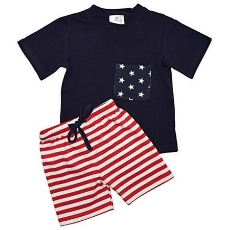 Unique Baby Boys 4th of July Patriotic 2-Piece Summer Outfit (12 Months, Blue)