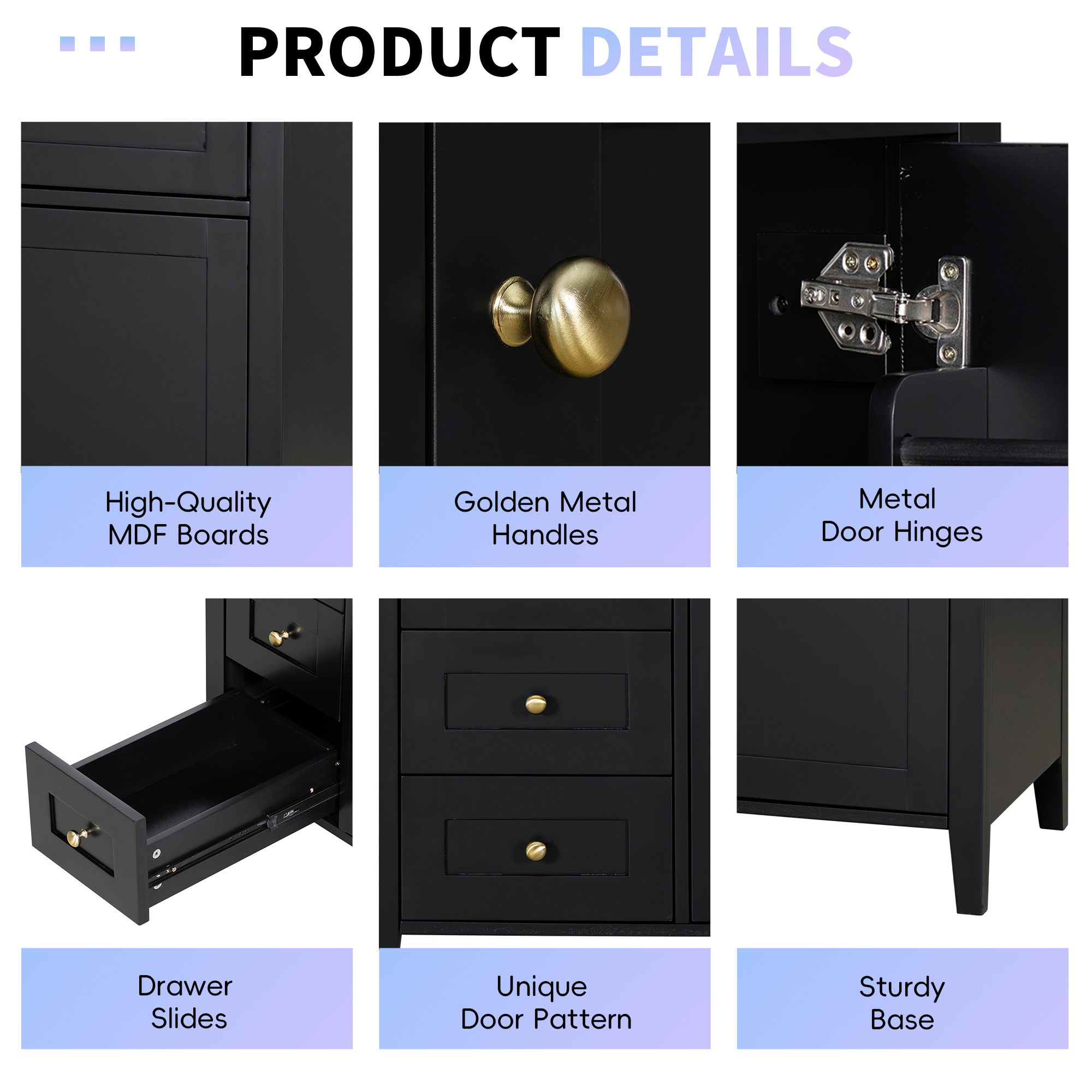 Euroco 36-Inch Black Bathroom Vanity with Sink, Modern MDF and Rubberwood Cabinet with 3 Drawers and Adjustable Shelf, Freestanding Vanity for Bathroom Storage and Organization