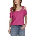 thumbnail image 2 of Patlollav 2025 Womens Fashion Casual Solid Color Shoulder Leakage Pullover Short Sleeve Tops, 2 of 6
