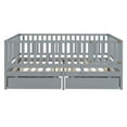 thumbnail image 6 of Full Size Daybed with Fence Guardrails and 2 Drawers, Wood Full Bed Frame with Storage, Split into Independent Floor Bed & Daybed for Bedroom, Living Room, Gray, 6 of 9