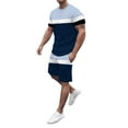 thumbnail image 2 of Pxiakgy suits for men Mens Spring Summer Leisure Sports Breathable Absorbing Stitching Printed Short Sleeve Shorts Two Piece Set Men Suits Navy Blue + 3XL, 2 of 5