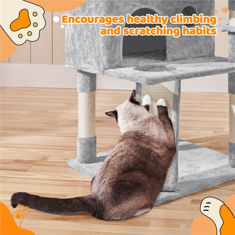 Yaheetech 76.4" Cat Tree Tower with 3 Condos and 2 Baskets, Light Gray