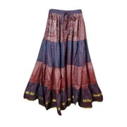 Mogul Womens Purple Peach Vintage Skirt Tiered Full Flare Boho Chic Hippy Long Maxi Skirts