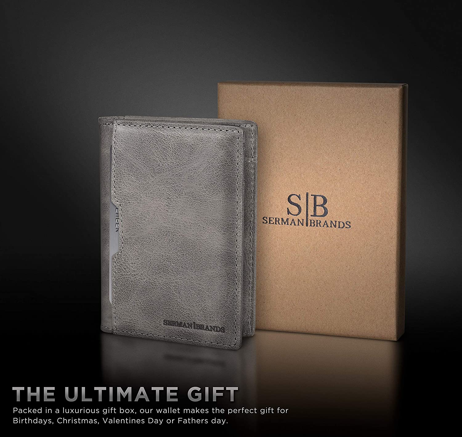 Serman Brands Wallets for Men | Slim Mens leather Wallet | RFID Blocking Minimalist | Card Front Pocket Bifold Travel Thin | Slate Gray - image 5 of 6