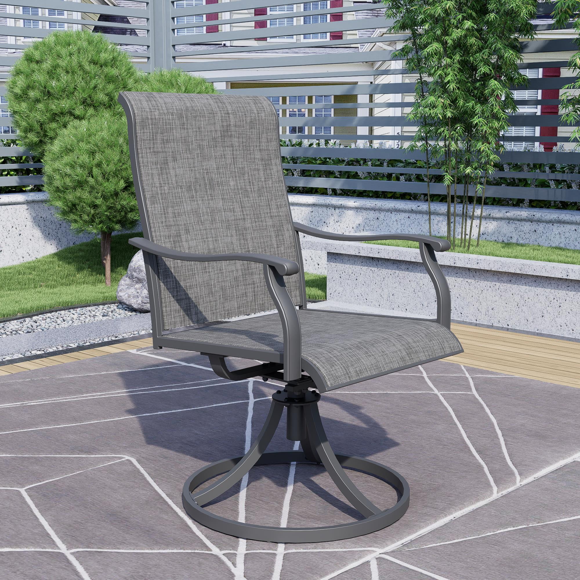 MEOOEM 360° Swivel Outdoor Patio Chairs Set of 2, Grey Textilene Fabric & Metal Frame Patio Swivel Rocker Chairs 450LBS for Outside, Porch, Lawn