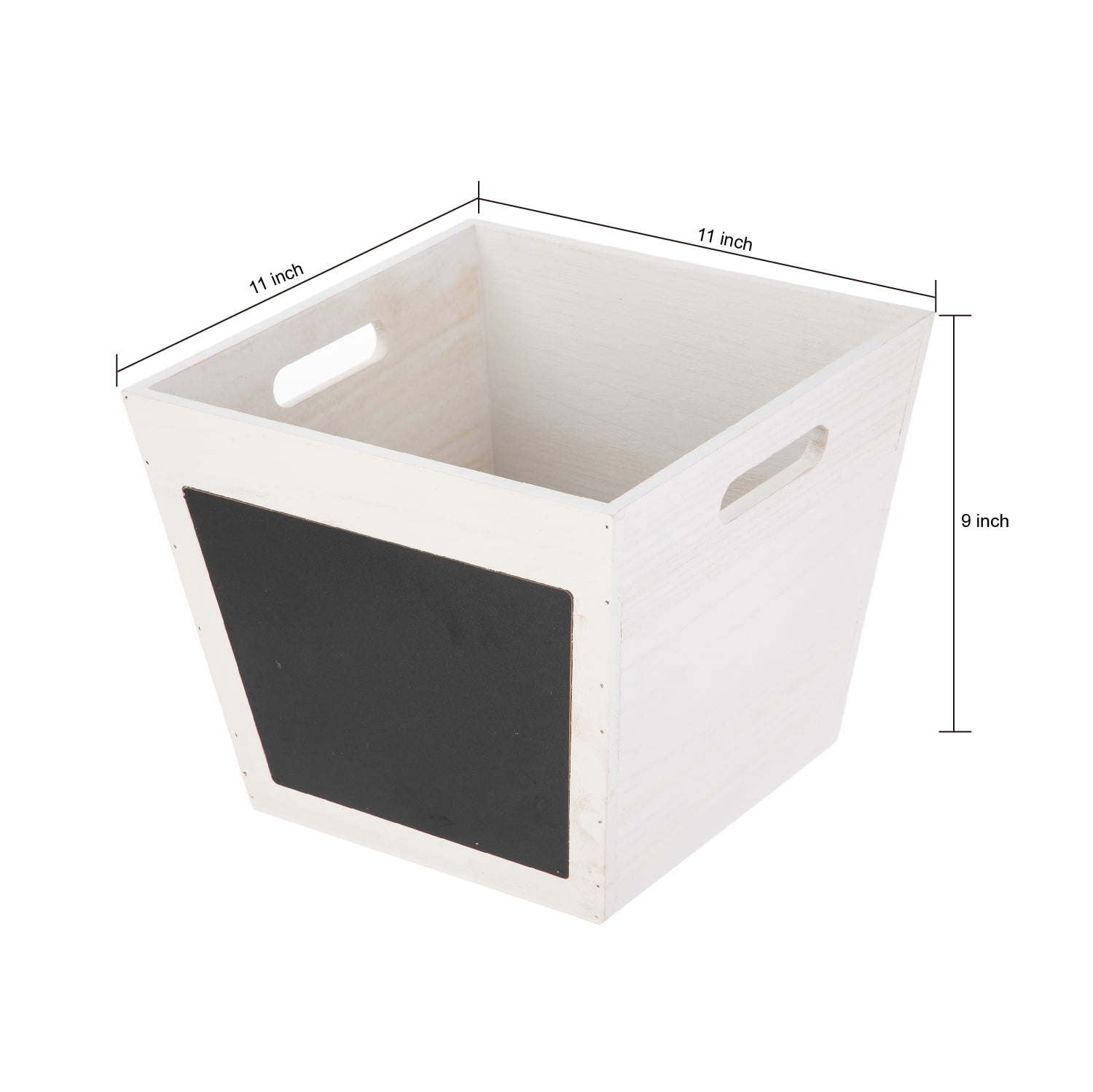 Your Zone Kids White Wood Storage Bin with Chalk Board Label and Cutout Handles, 11 in x 11 in x 9 in