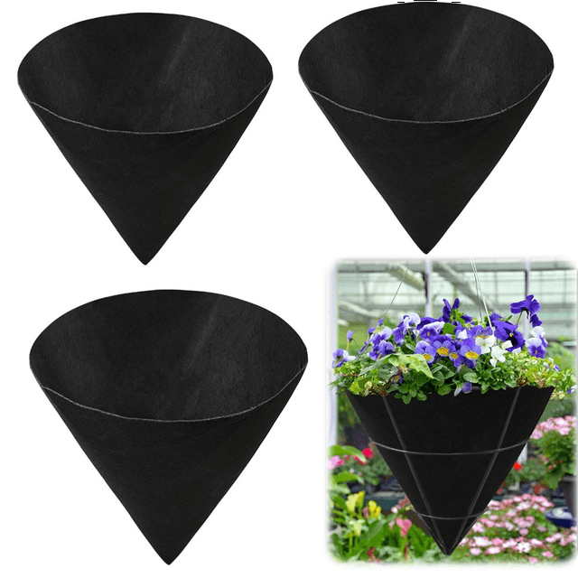 3 Forros Cónicos para Macetas, de Tela No Tejida, de Fieltro Negro, de 35 cm.