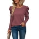 thumbnail image 3 of Blusa con mangas abullonadas, camisas con mangas abullonadas para mujer, camisas de punto gofre, camisas de cuello redondo, confiabilidad excepcional, 3 of 9