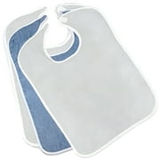 Terry Adult Bibs (3-Pack, 1 Blue 2 White, 18 x 30 Inches) with Velcro Closure Made from 100% Cotton - Absorbent Clothing Protector - Reusable - Machine Washable Patient Bibs