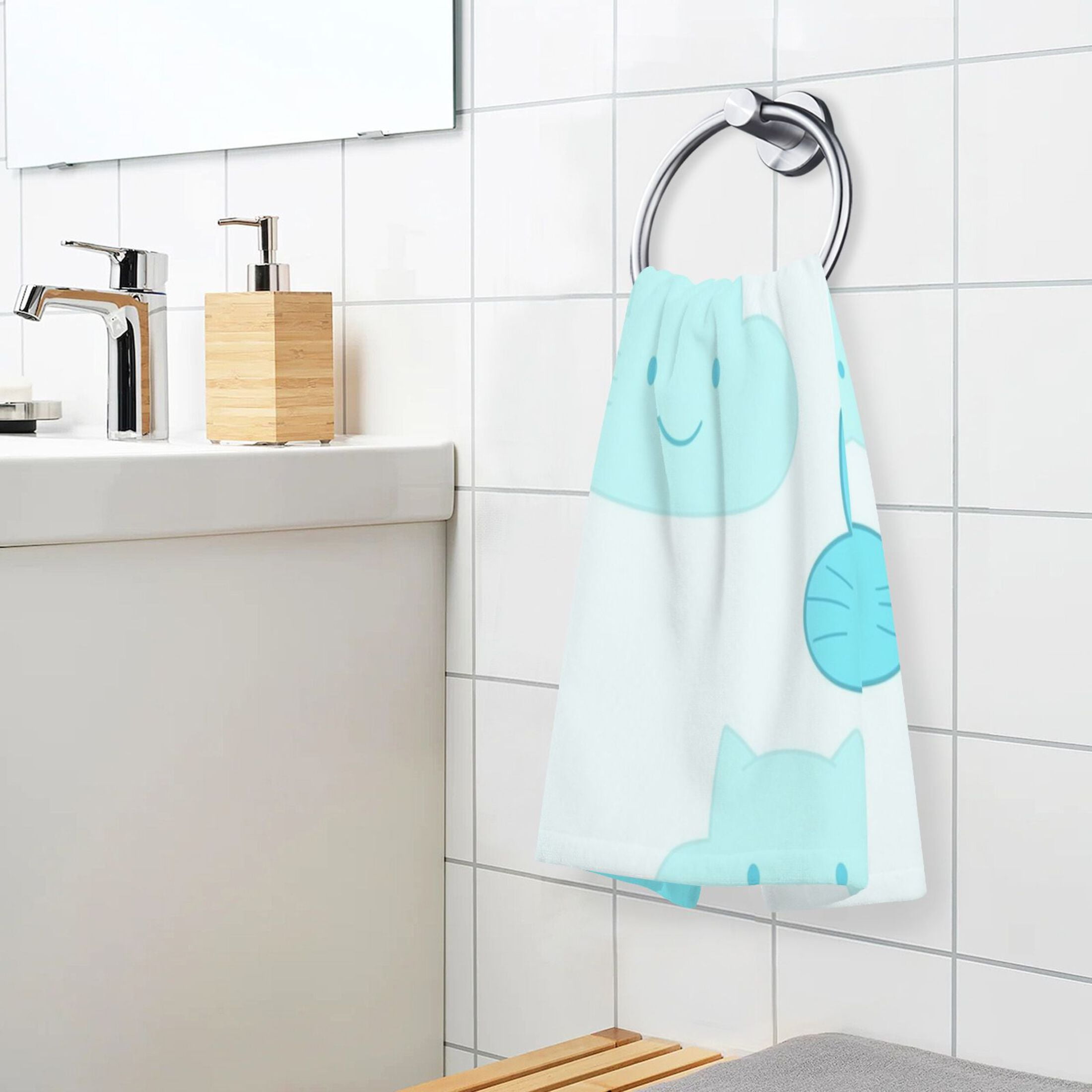 Cat Faced Clouds Pattern Set of 2 Pure Cotton Towels, 16'' x 28'', Highly Absorbent and Soft