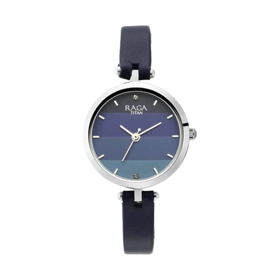 Titan Raga Viva Blue Dial Analog Leather Strap Watch for Women-NS2606SL02