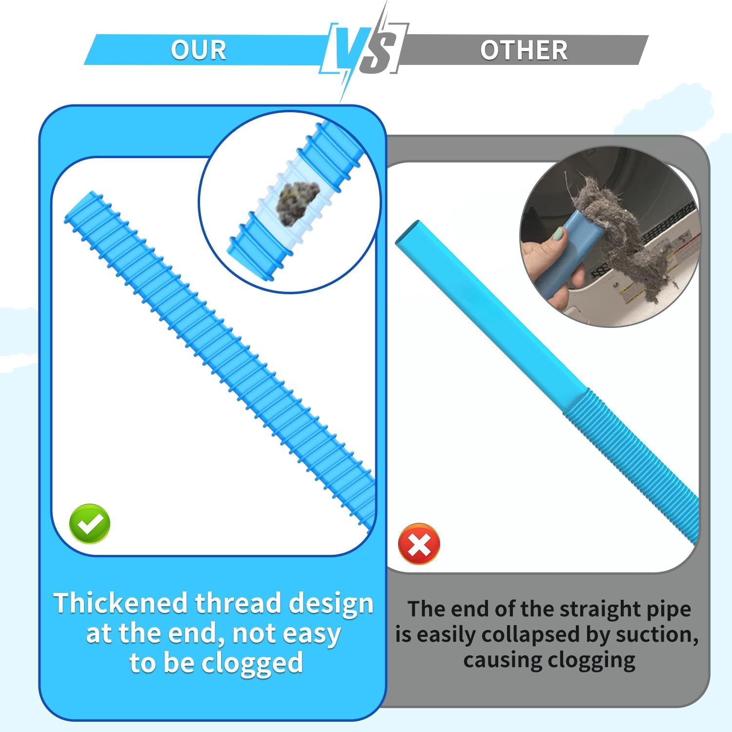 Sealegend 2 Pieces Dryer Vent Cleaner Kit New Upgrade Dryer Lint Brush Vent Cleaner Vacuum Attachment, No Noise Vacuum Hose