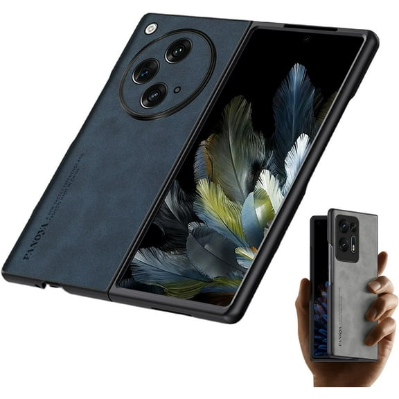 Dteck for OnePlus Open Slim Back Case, Luxury Shockproof Business Retro Premium PU Leather Hybrid Case Cover, Anti-Drop Protective Cover with Lens Protection, navyblue