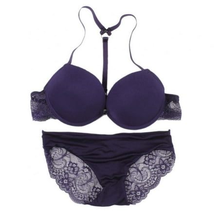 

Wuffmeow Womens Front Closure Lace Racer Back Racerback Push Up Bras Seamless Bra set